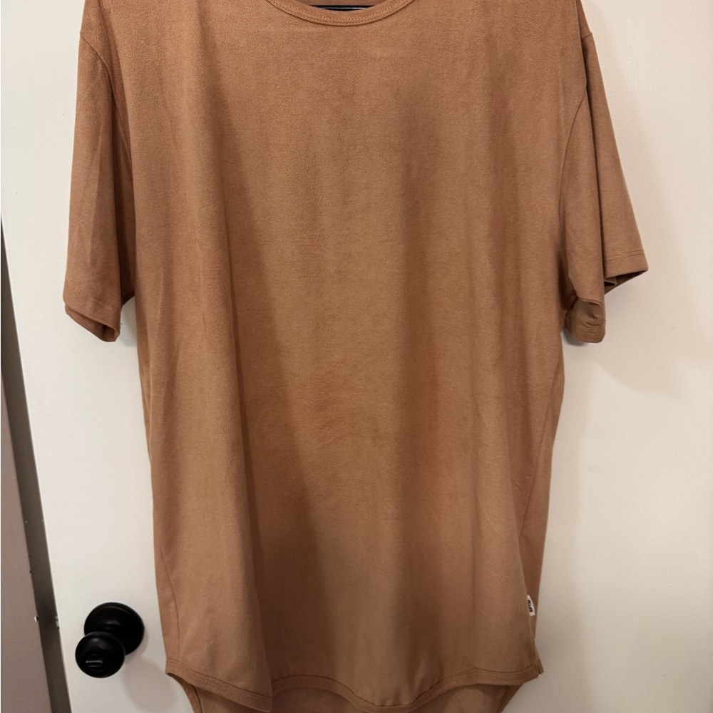 Men's Suede Tan T-Shirt - scalloped cut